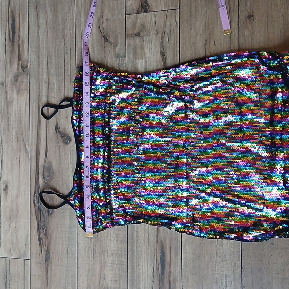 Super Sexy Multicolor Sequined Bodycon Mini Dress. Size L - Picture 16 of 17